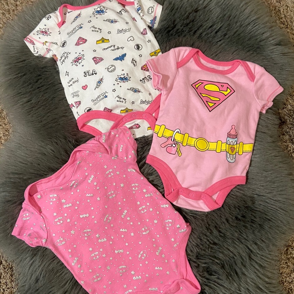 Baby girl superhero onsies bundle 0-6 months